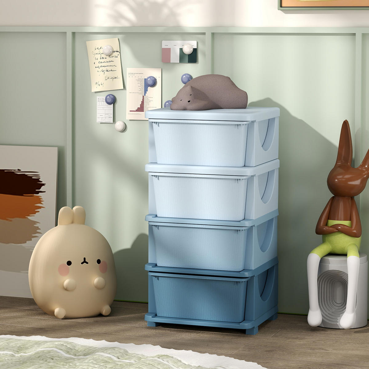 AUFBEWAHRUNGSBOXEN für Kinder, 4 große Schubladen, Kunststoff, Blau - Blau, Kunststoff (37/76/37cm) - HOMCOM