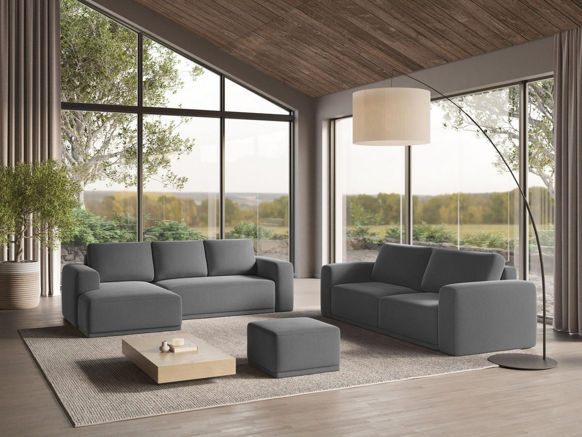 ECKSOFA mit Schlaffunktion Samt Stoff Grau - Schwarz/Grau, Kunststoff/Textil (258/160cm) - Makamii