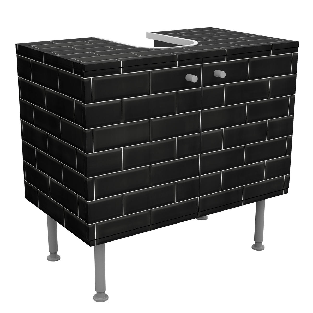WASCHBECKENUNTERSCHRANK Keramikfliesen Schwarz 60/55/35 cm - Schwarz, Holzwerkstoff (60/55/35cm) - Bilderwelten