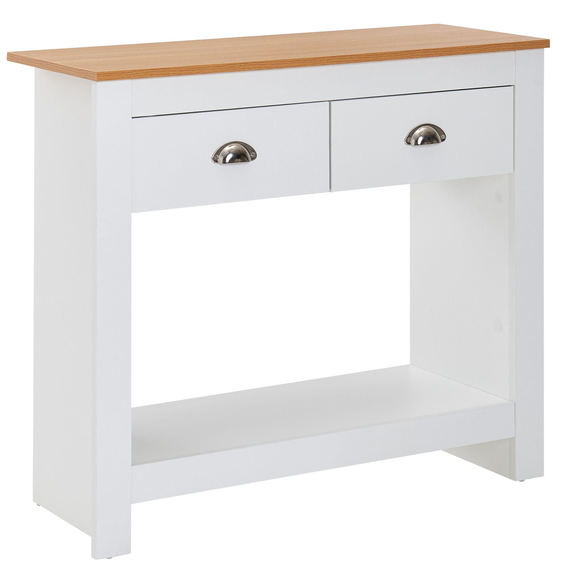 KONSOLENTISCH – Eiche-Weiß, 2 Schubladen, offenes Fach, melaminbeschichtet - Weiß, Holz/Metall (35/85/76cm) - KADIMA DESIGN