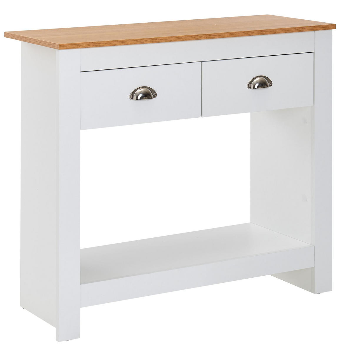 KONSOLENTISCH – Eiche-Weiß, 2 Schubladen, offenes Fach, melaminbeschichtet - Weiß, Holz/Metall (35/85/76cm) - KADIMA DESIGN
