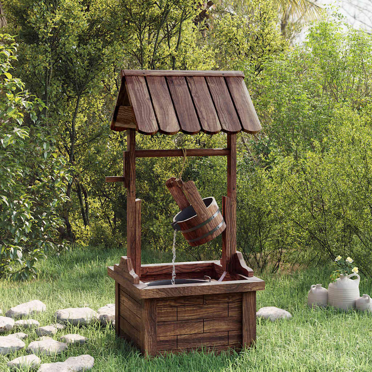 WUNSCHBRUNNEN Mit Pumpe 57/50/112 Cm Massivholz Tanne - Braun, Holz (50/57/112cm) - vidaXL