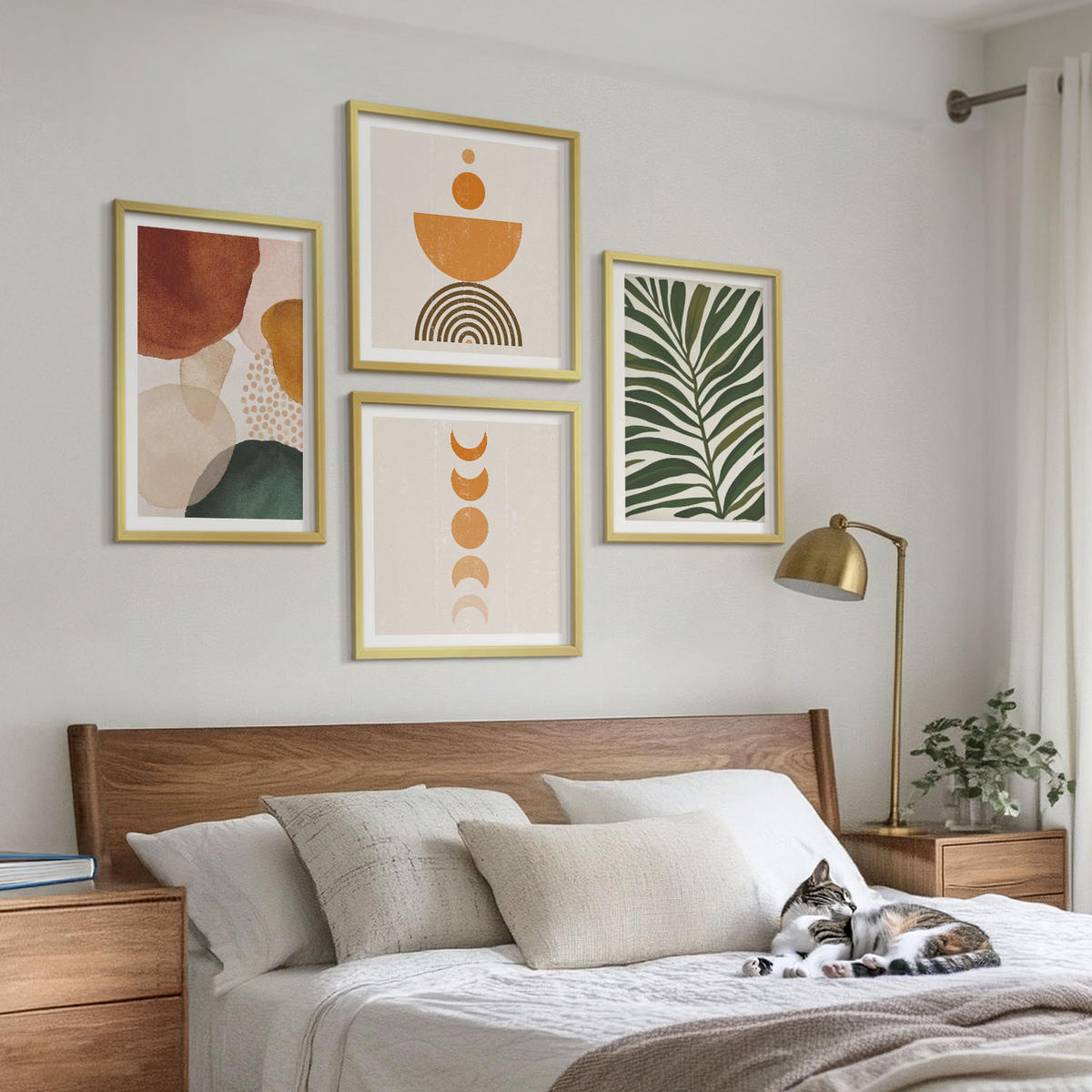 BILDER SET 4er Set - 50x50 cm & 40x60 cm Goldrahmen - Abstrakte Blattformen - Goldfarben, Kunststoff (50/50cm) - TULUP