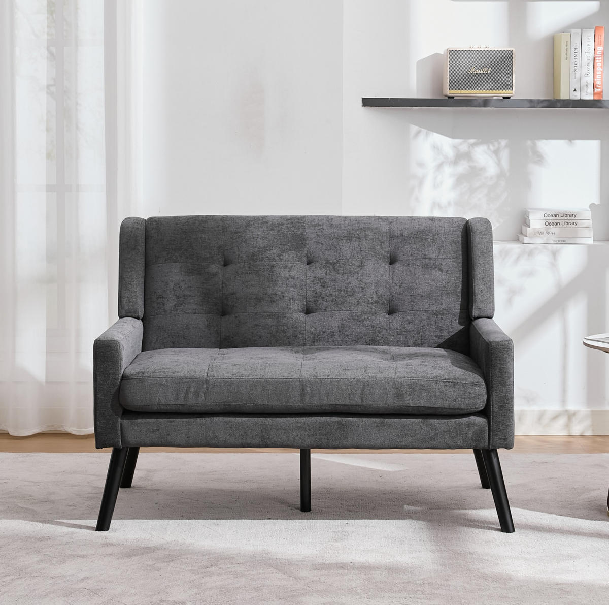 SITZGARNITUR in Dunkelgrau, 2-teilig mit Tufting und Massivholzbeinen,75/119/88 cm - Dunkelgrau, Textil (75/88/119cm) - Flora Grace