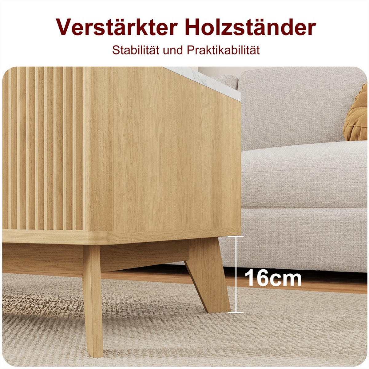 COUCHTISCH in weißer Marmoroptik - Rechteckiger Couchtisch mit Lift-Funktion Stauraum und Holzbeinen - Eichefarben, Holzwerkstoff (53/105/42cm) - DELFA