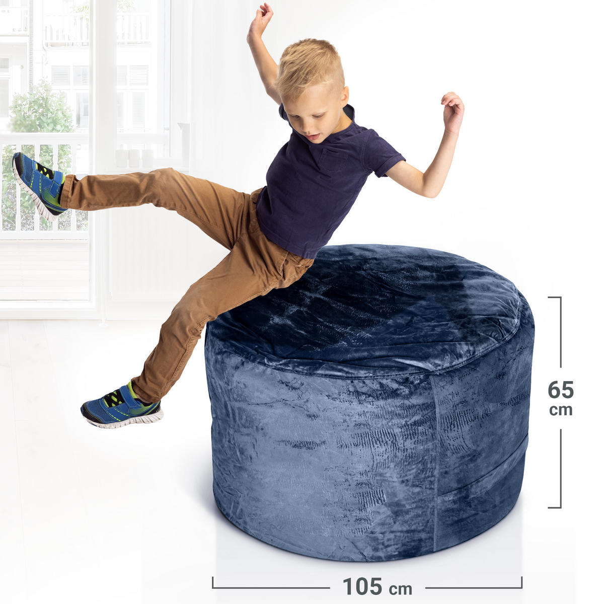 RIESEN-SITZSACK XXL JUMBO Velours 3ft - Dunkelblau, Textil (105/65/105cm) - Green Bean