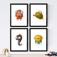 POSTER Set mit 4 Lustige Fischen A4 Rahmenlos - Klar, Papier (29.7/3cm) - Nacnic