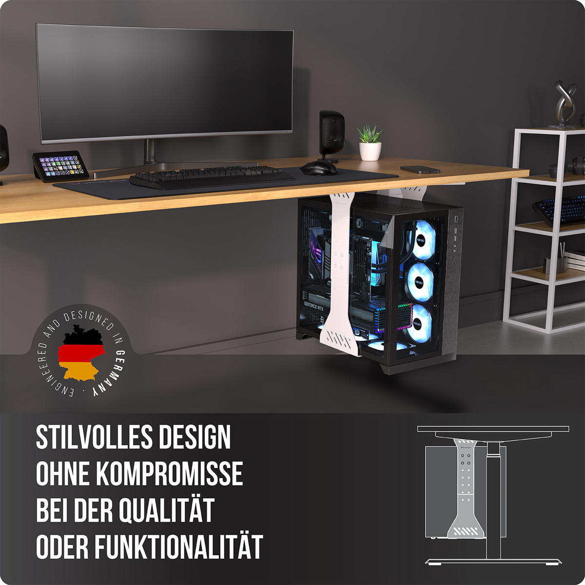 PC-HALTERUNG Schreibtisch - Weiß - Weiß, Metall (30/30/59cm) - Ultimate Setup