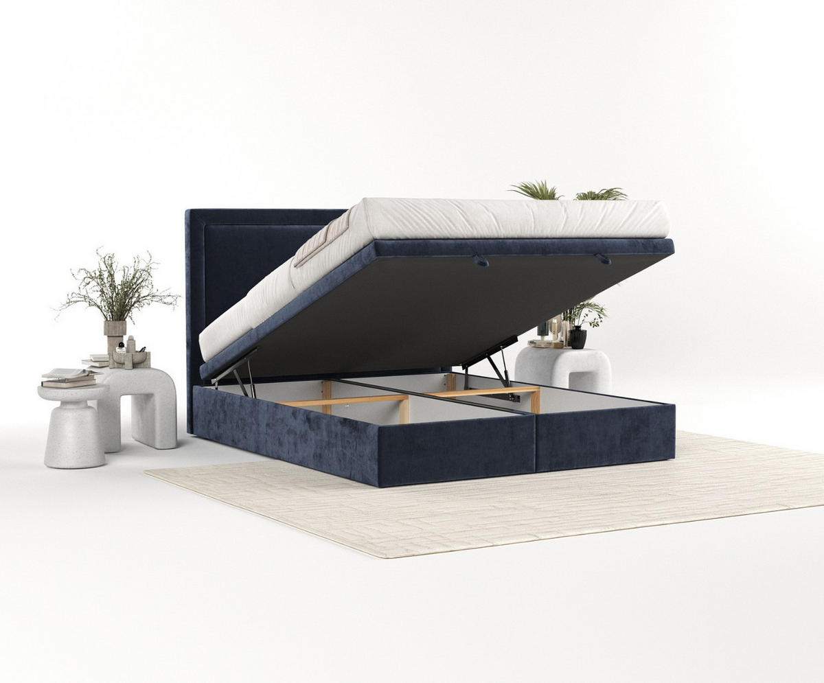 POLSTERBETT Salma mit Stauraum 140/200 cm Marineblau im Lotta Stoff - Schwarz/Dunkelblau, Holz/Holzwerkstoff (140/200cm) - AltaBeds