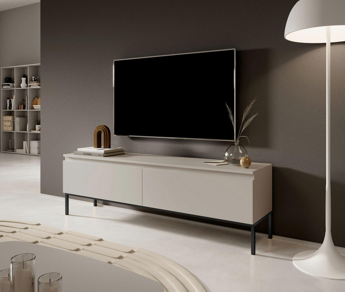TV-LOWBOARD Bemmi Beige mit schwarzem Metallgestell 150 cm - Beige/Schwarz, Holzwerkstoff/Metall (150/46/32cm) - Selsey