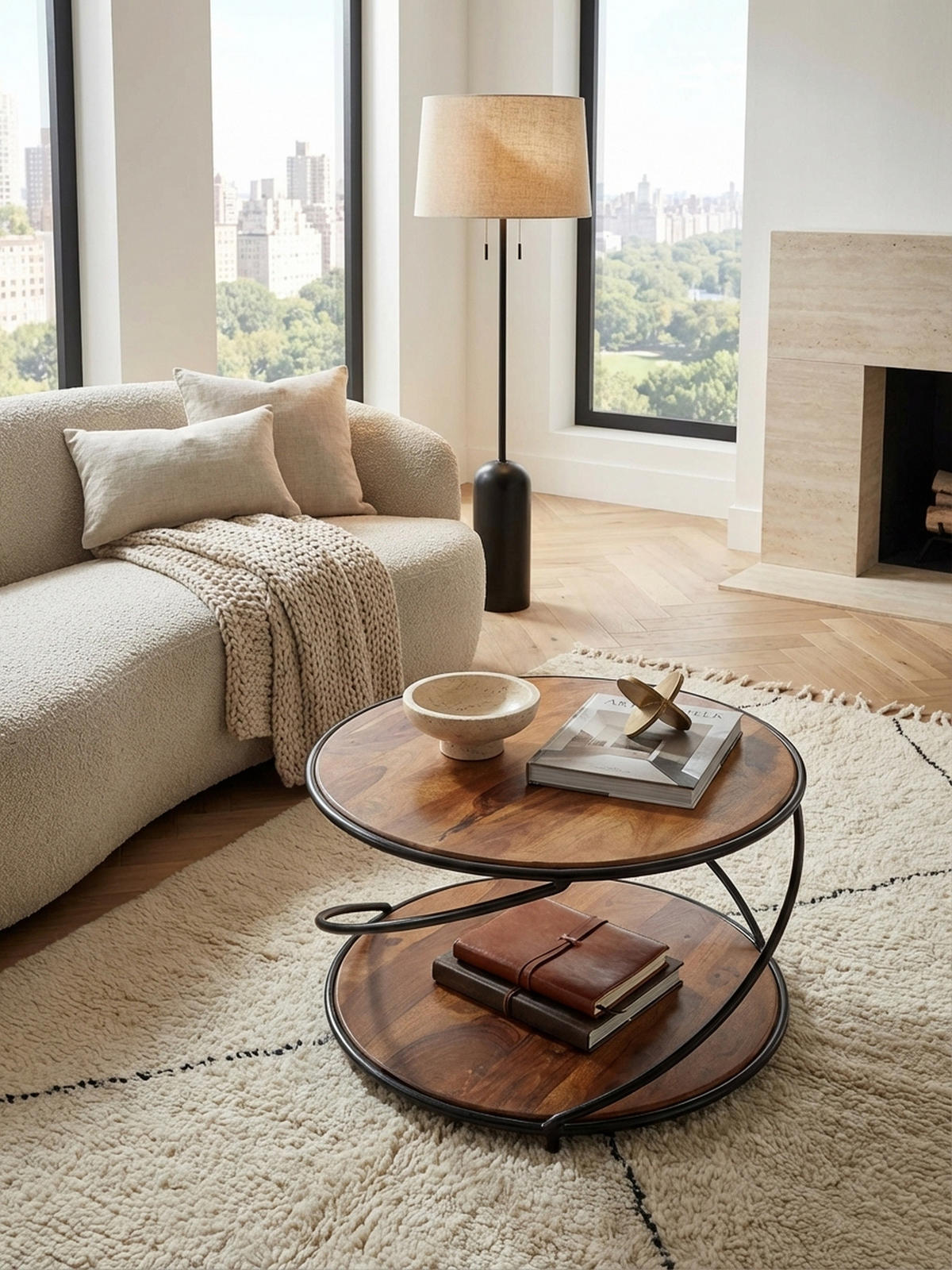 COUCHTISCH Schwarz/Braun, Sheesham Massivholz und Edelstahl, mit 2 Ablageflächen - Schwarz/Braun, Holz/Metall (58/58/35cm) - KADIMA DESIGN