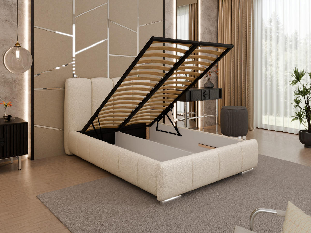 POLSTERBETT ZAIRA 120 x 200 cm mit Bettkasten und Lattenrost, 7-Zonen-Taschenfederkernmatratratze CIRA (24 cm) – Beige - Beige, Holz (90/200cm) - Panda Möbel