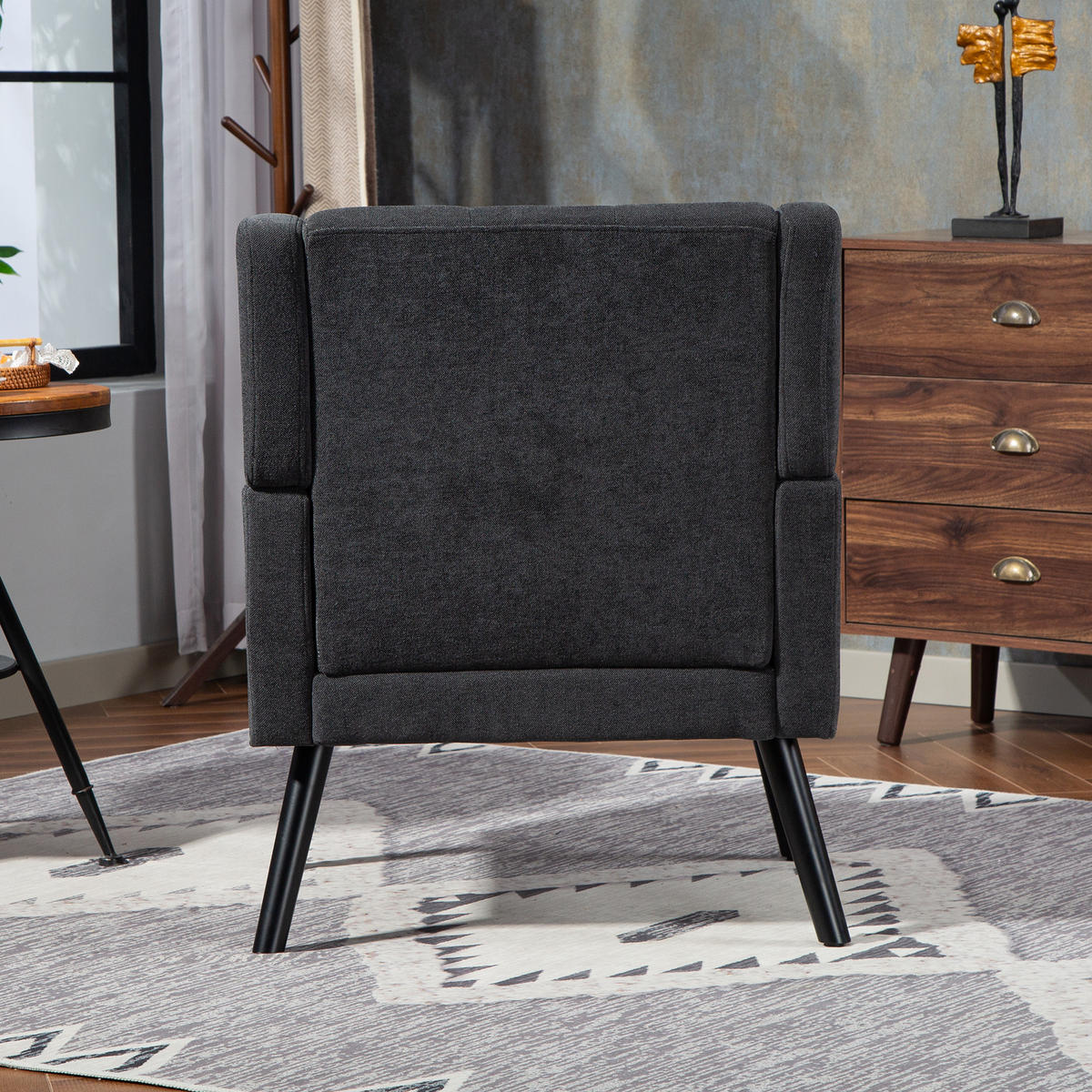 POLSTERSTUHL Leinenbezug mit Tufting kompakt 68/76/88 cm Dunkelgrau 130 kg Tragkraft - Dunkelgrau, Textil (76/88/68cm) - Redom