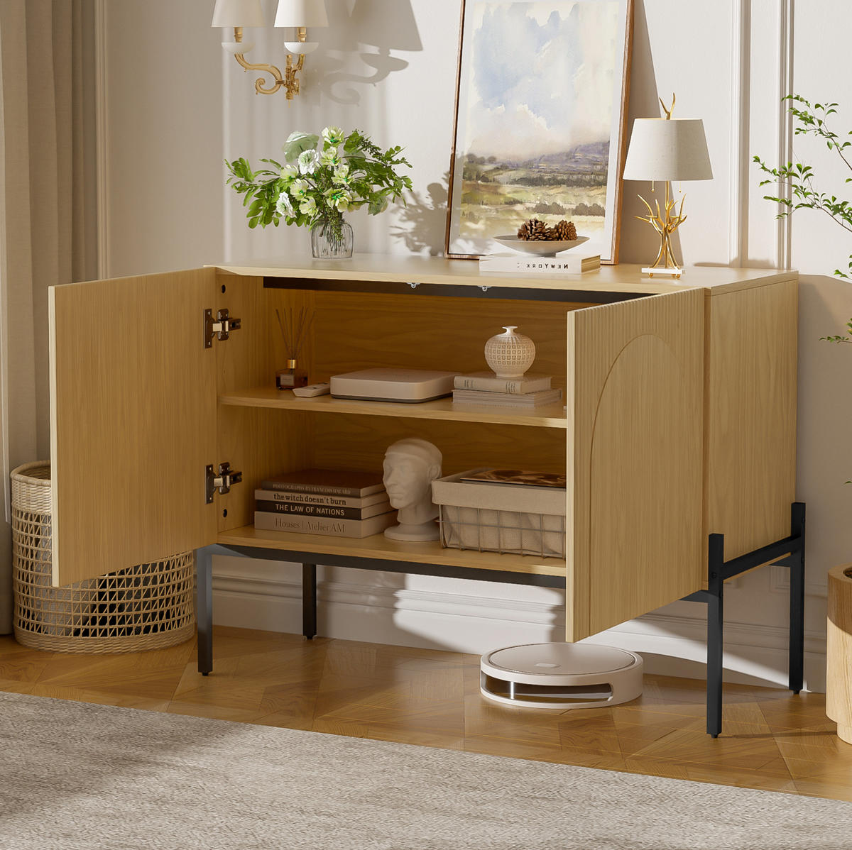 SIDEBOARD in Natur 100x40x75 cm mit 2 Türen und Metallbeinen - Naturfarben, Holzwerkstoff (40/75/100cm) - IVMEU