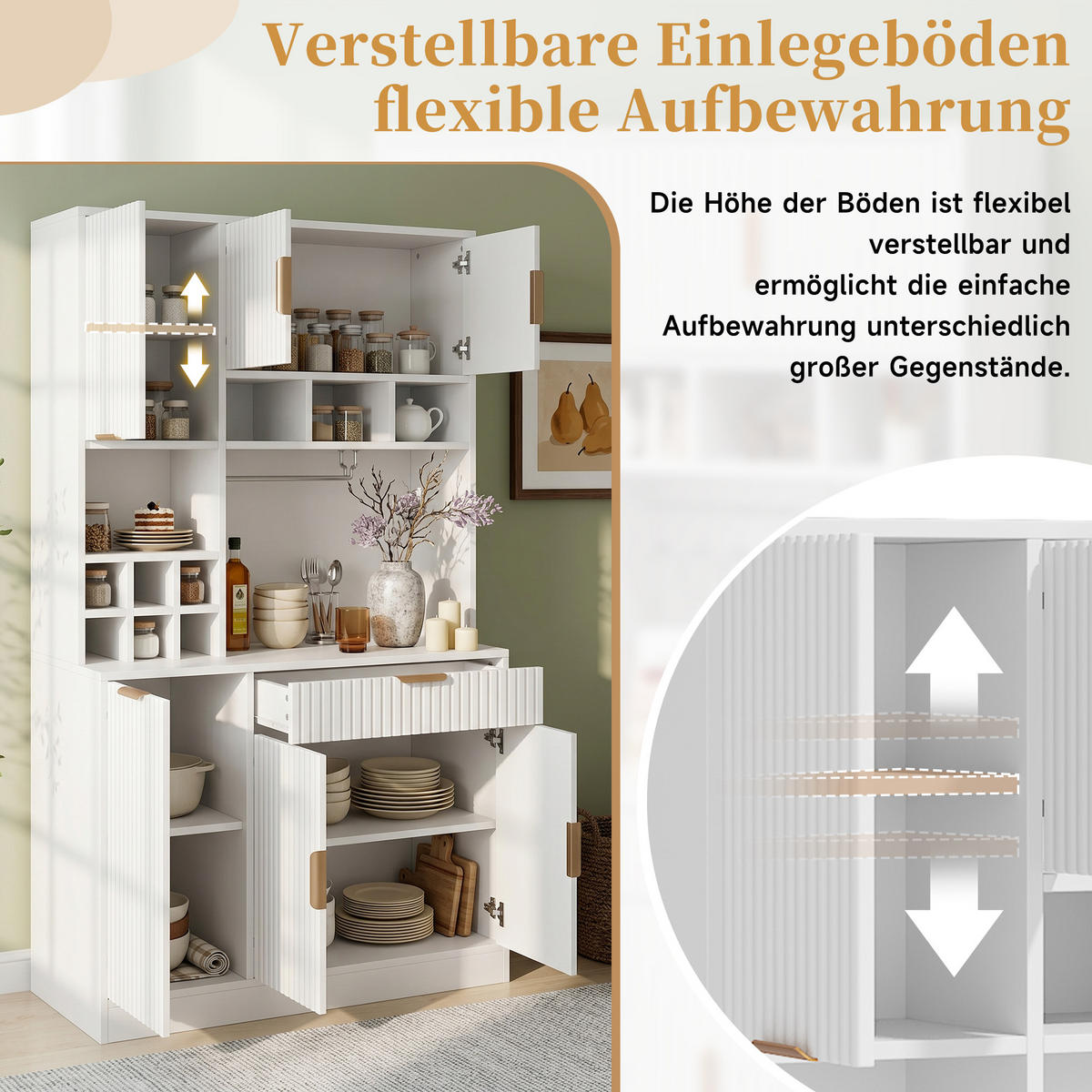 BUFFETSCHRANK Hochschrank Steckdose USB Weinablage Weiß - Weiß, Holzwerkstoff (100/175/40cm) - FLIEKS