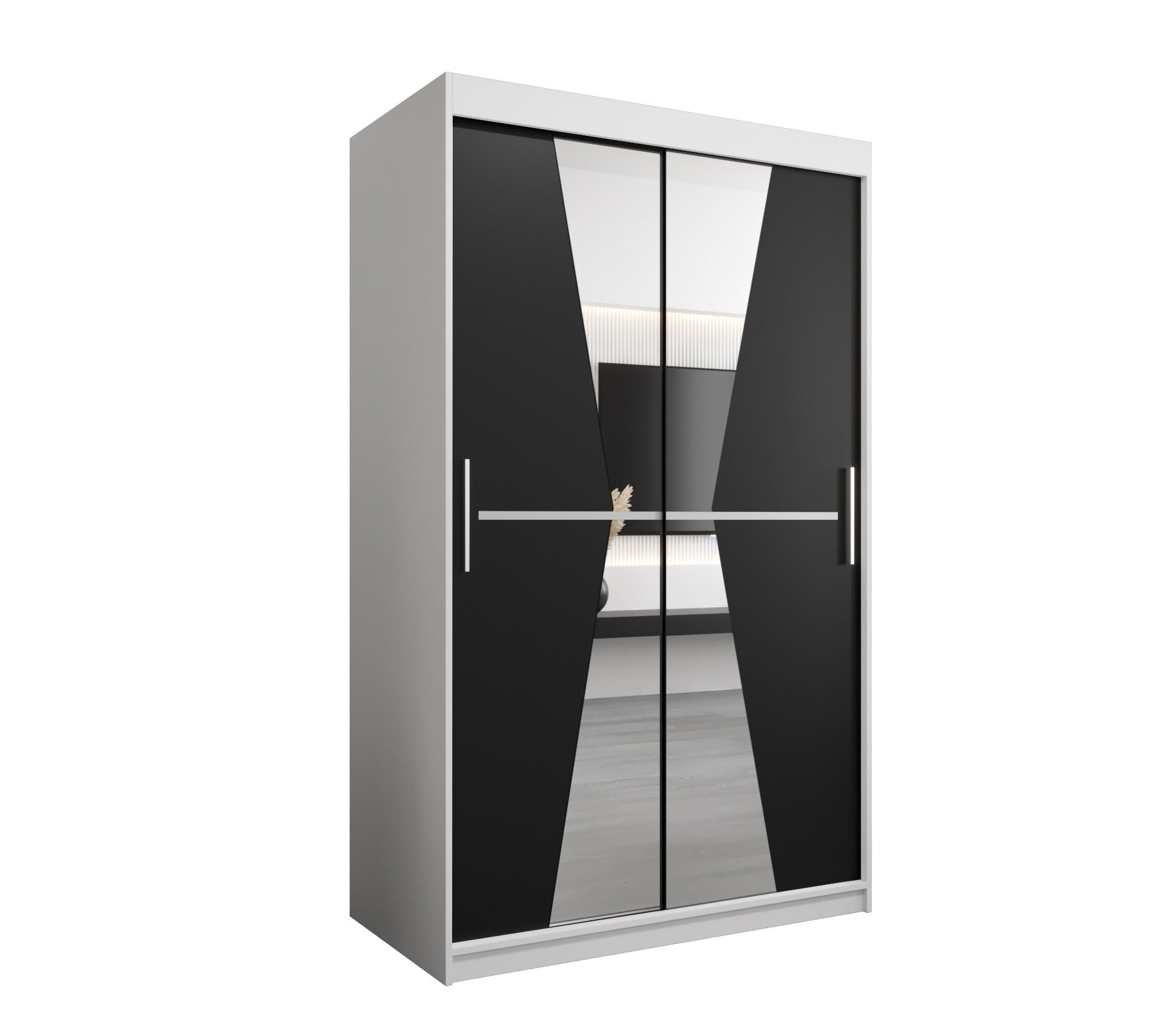 Abiks Möbel Schwebetürenschrank Weiß, Schwarz 120x200x62 cm