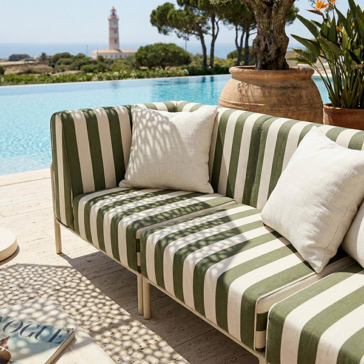 GARTENSOFA mit 3 Sitzplätzen, Khakigrün - Grün, Textil (80/78/216cm) - Oviala