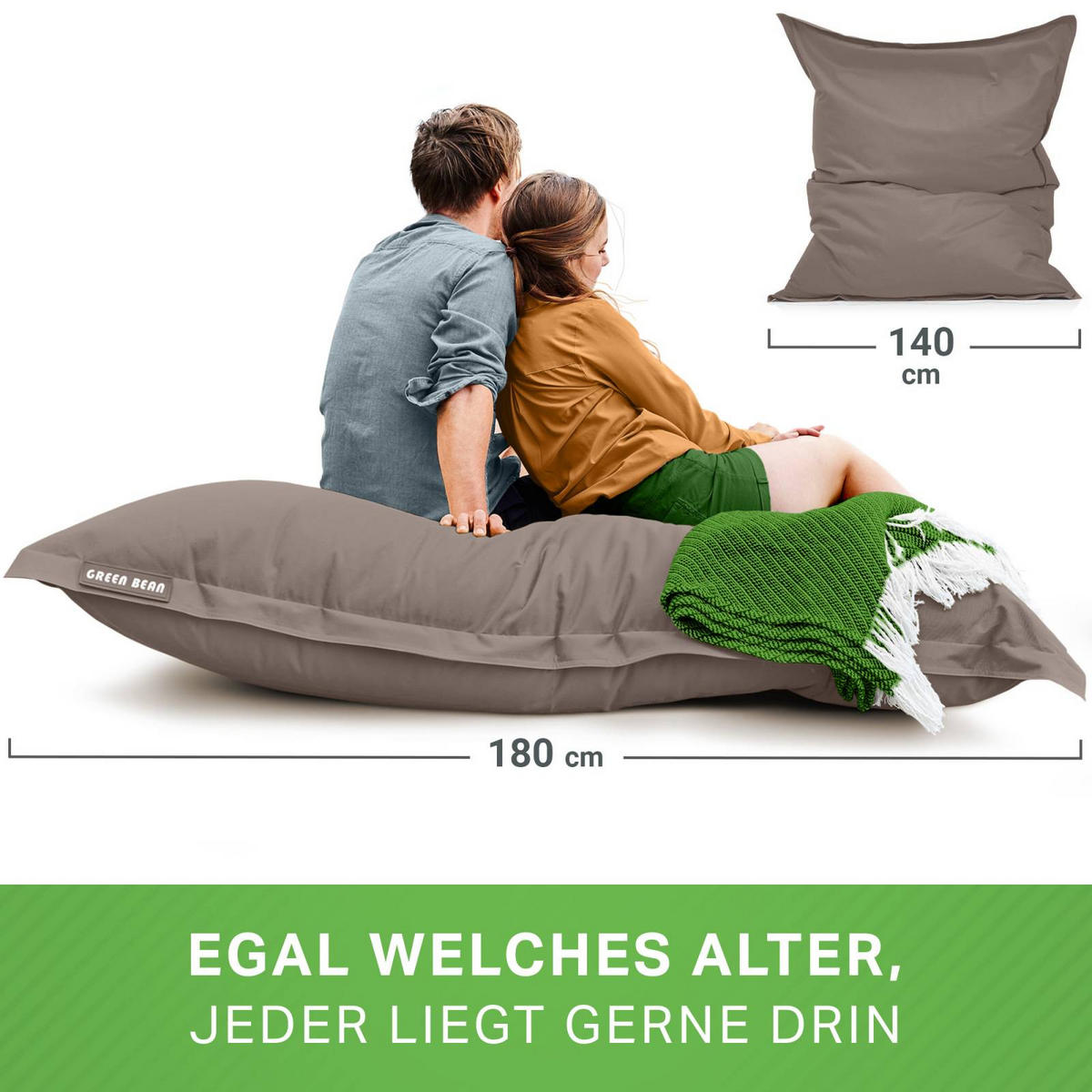 RIESEN-SITZSACK "Square" 140x180cm 380 L - Dunkelbraun, Textil (140/25/180cm) - Green Bean