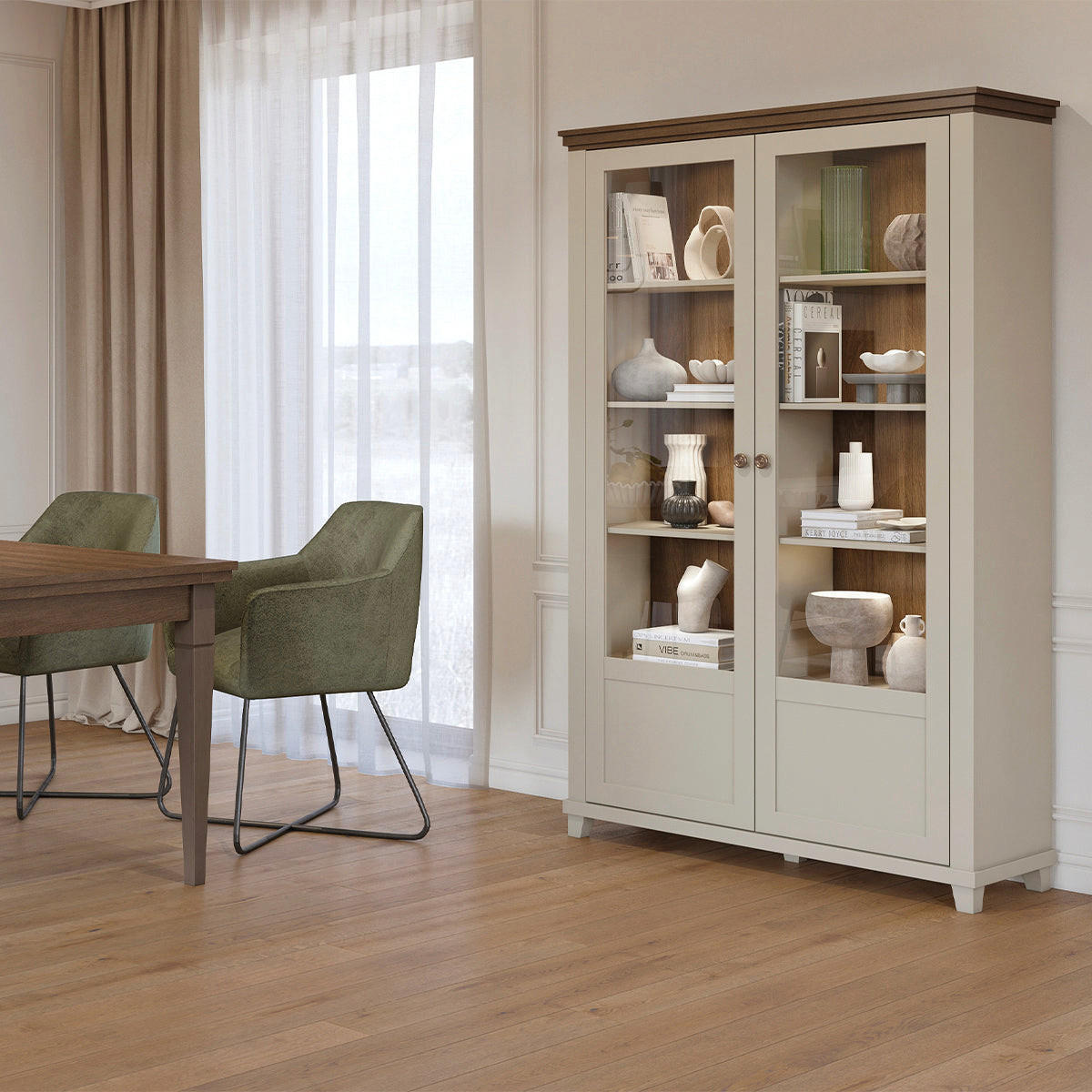 VITRINE Martin Beige und Holz - Beige, Holzwerkstoff (126.1/200/42cm) - Petits-meubles
