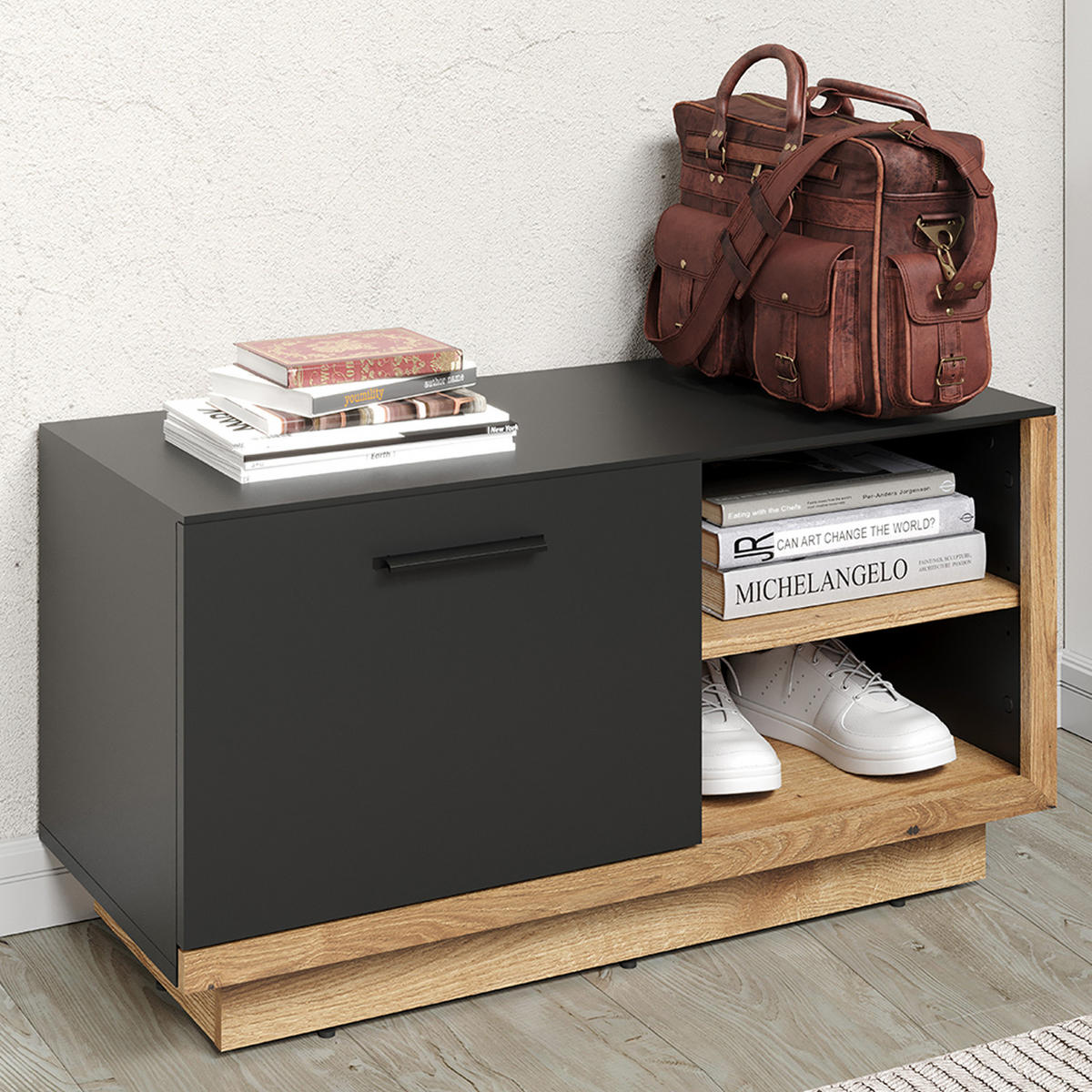 GARDEROBENBANK Synnax Grau - Grau, Holzwerkstoff (90/90/48cm) - ebuy24