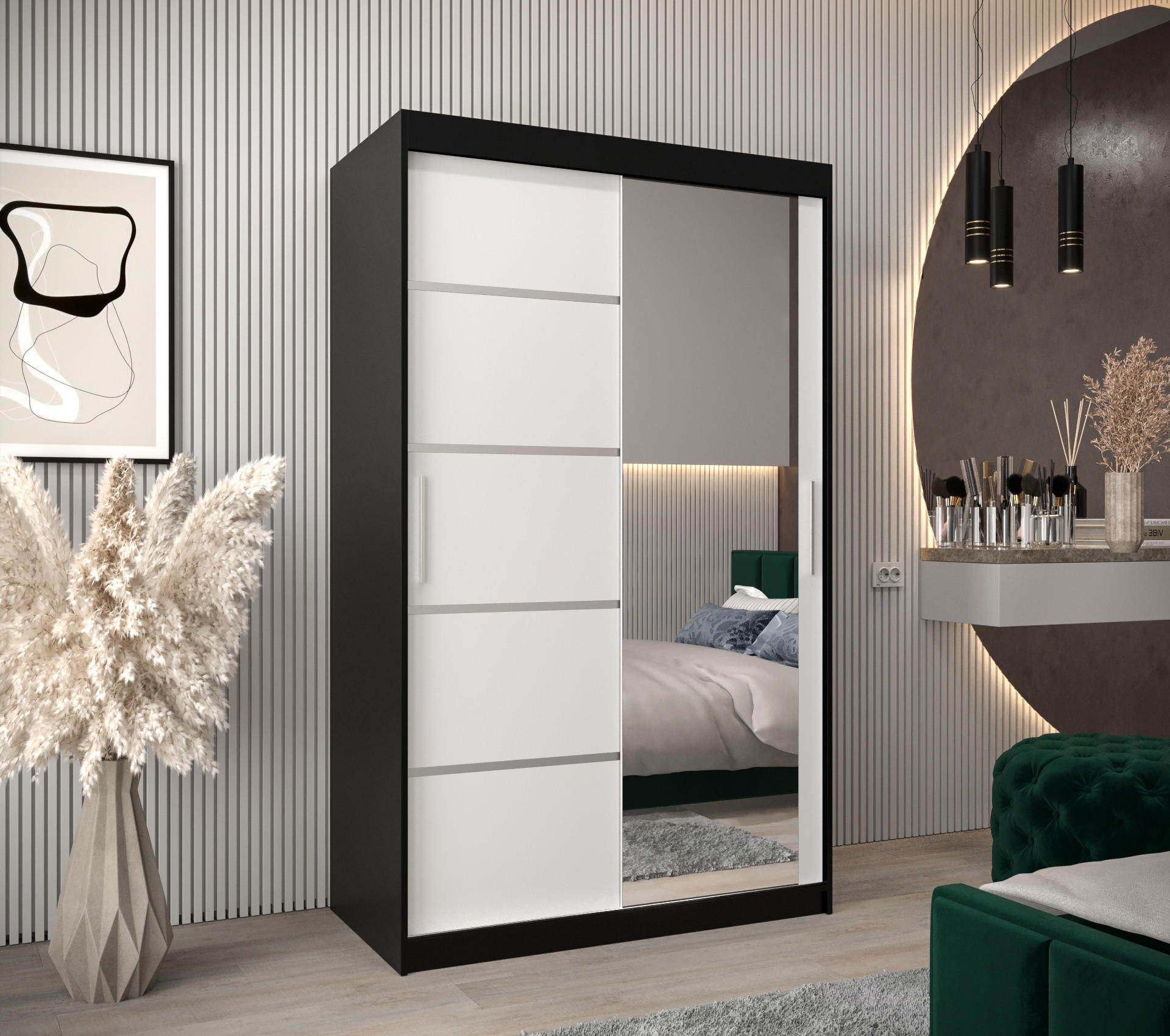 SCHWEBETÜRENSCHRANK 200/120/62 2-türig - Silberfarben/Schwarz, Holz/Kunststoff (120/200/62cm) - MÖBEL KRYSPOL