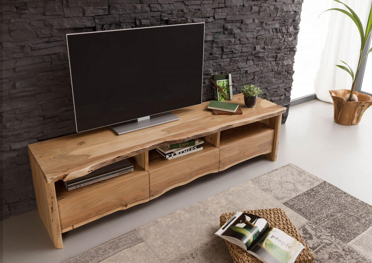 TV-BOARD Akazie 191x45x50 natur lackiert PURE ACACIA #109 - Braun, Holz (191/50/45cm) - Massivmoebel24