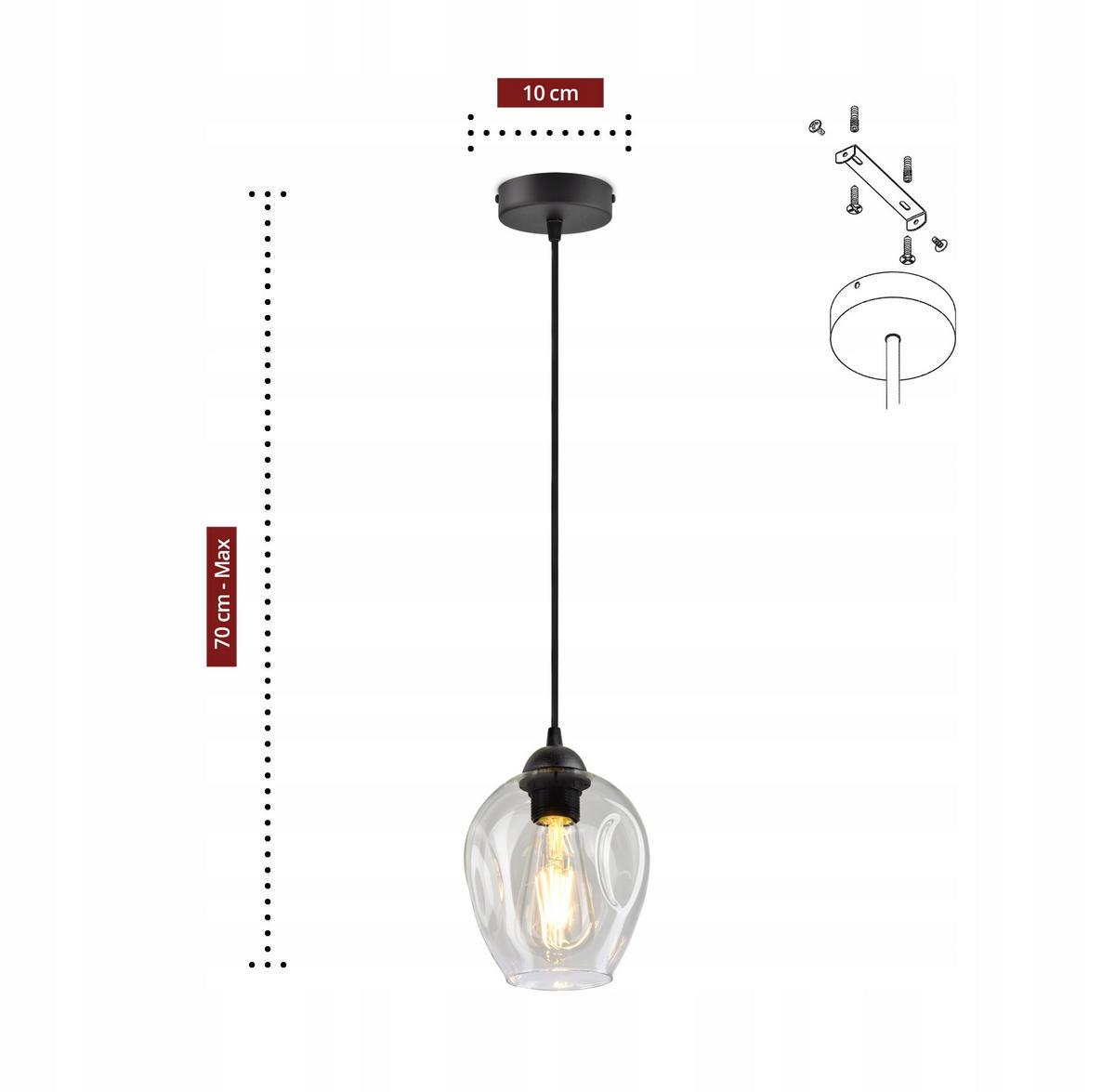 PENDELLEUCHTE Hegel - Transparent/Schwarz, Glas/Metall (15/15/80cm) - kiki design