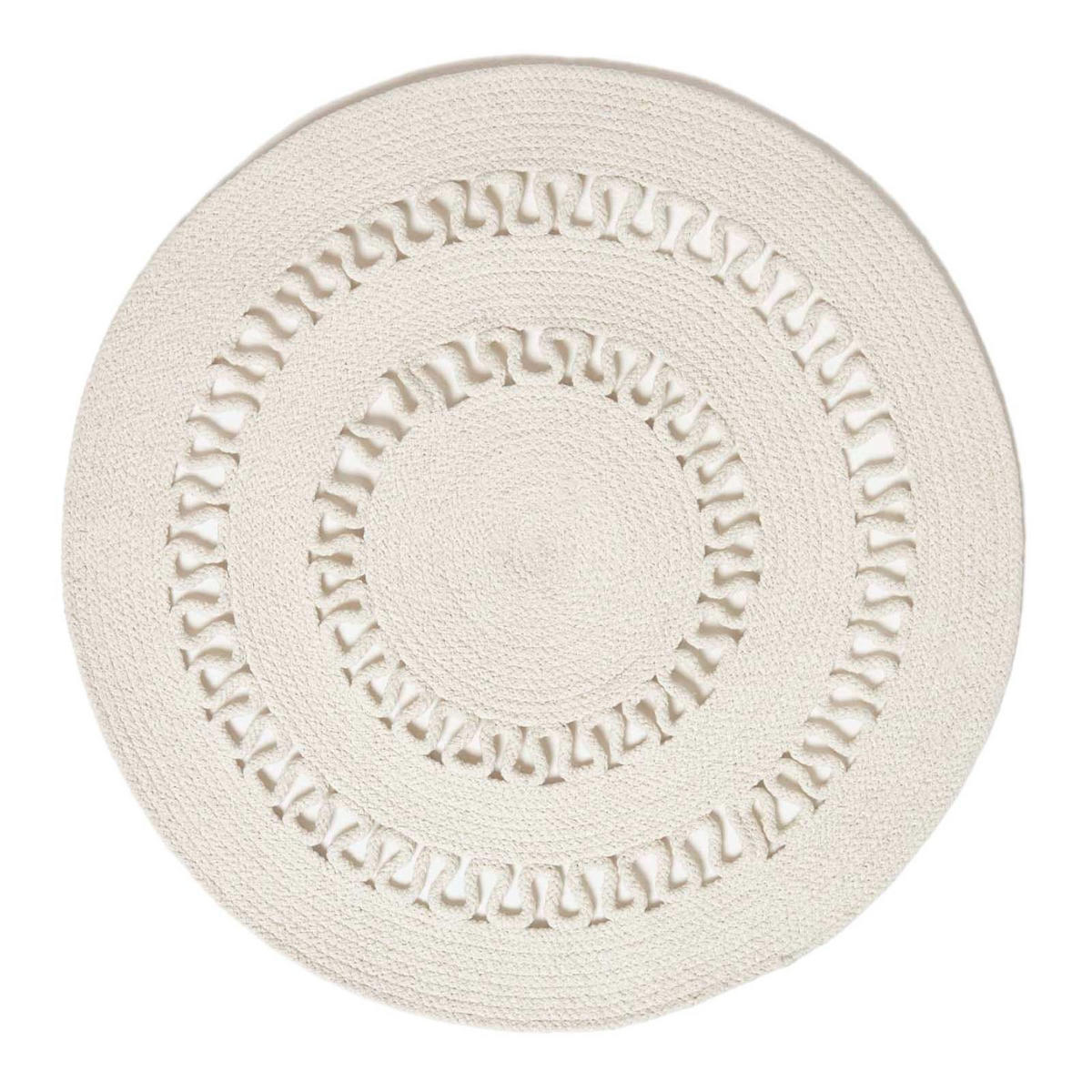 TEPPICH geflochten rund mit Häkel-Muster 90 cm - Creme, Textil (90/90cm) - Homescapes
