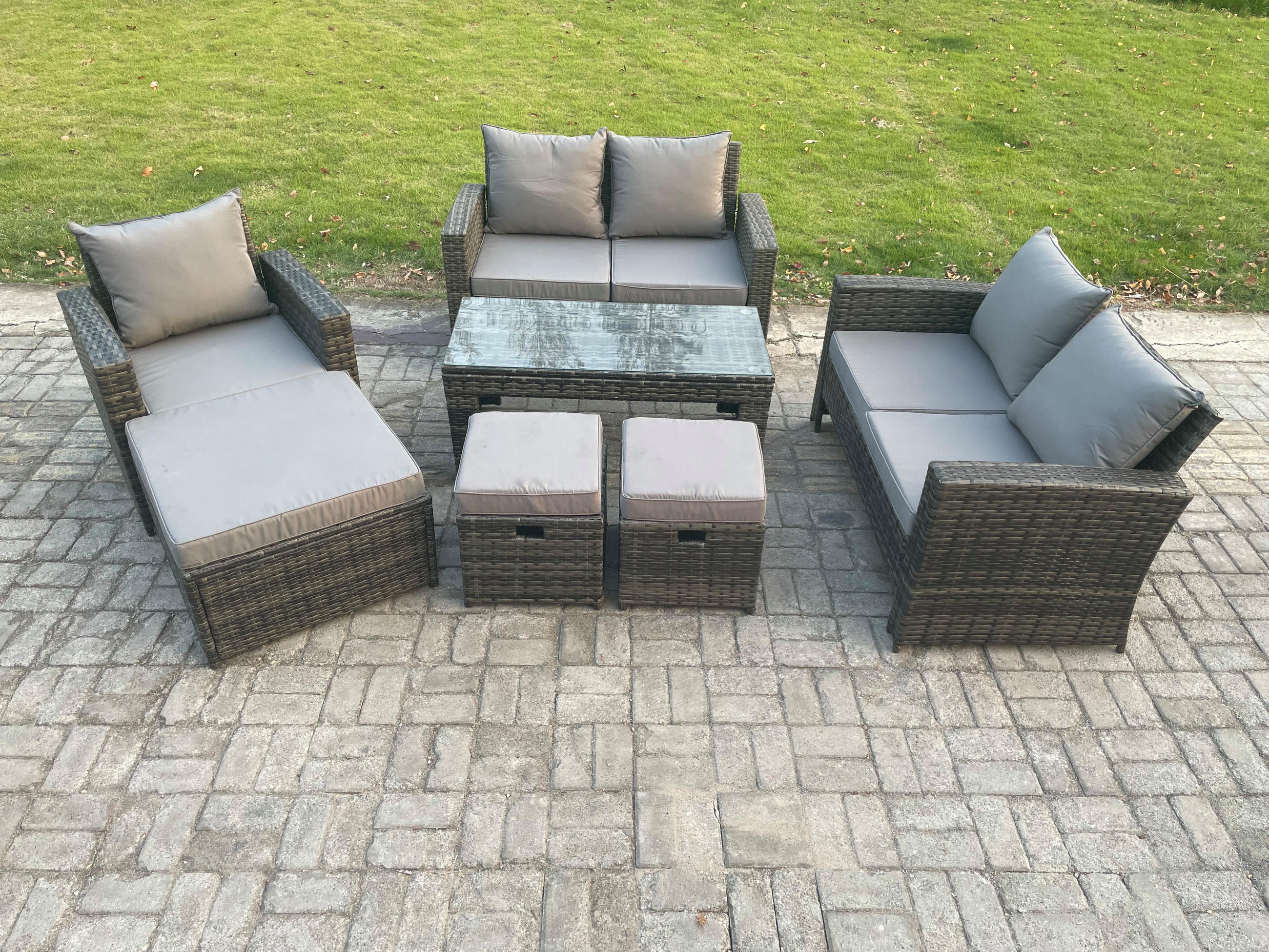 GARTENMÖBEL-SET mit Kissen Polyrattan Dunkelgrau 8-Sitzer - Dunkelgrau, Metall - Fimous