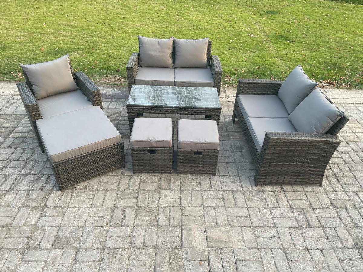 GARTENMÖBEL-SET mit Kissen Polyrattan Dunkelgrau 8-Sitzer - Dunkelgrau, Metall - Fimous