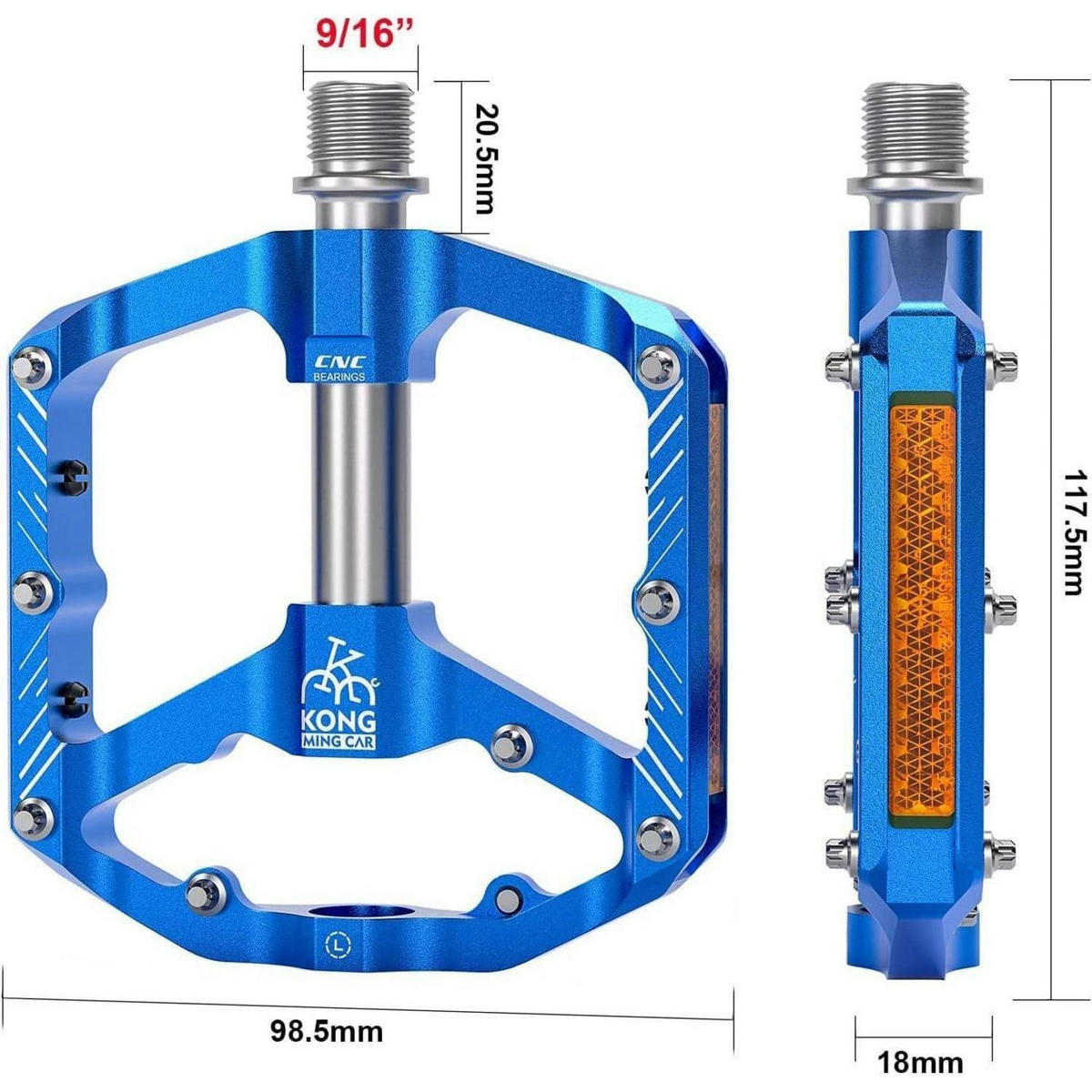 FAHRRADPEDALE Plattformpedale mit Reflektoren Blau - Blau, Metall (9.9/1.5/11.8cm)