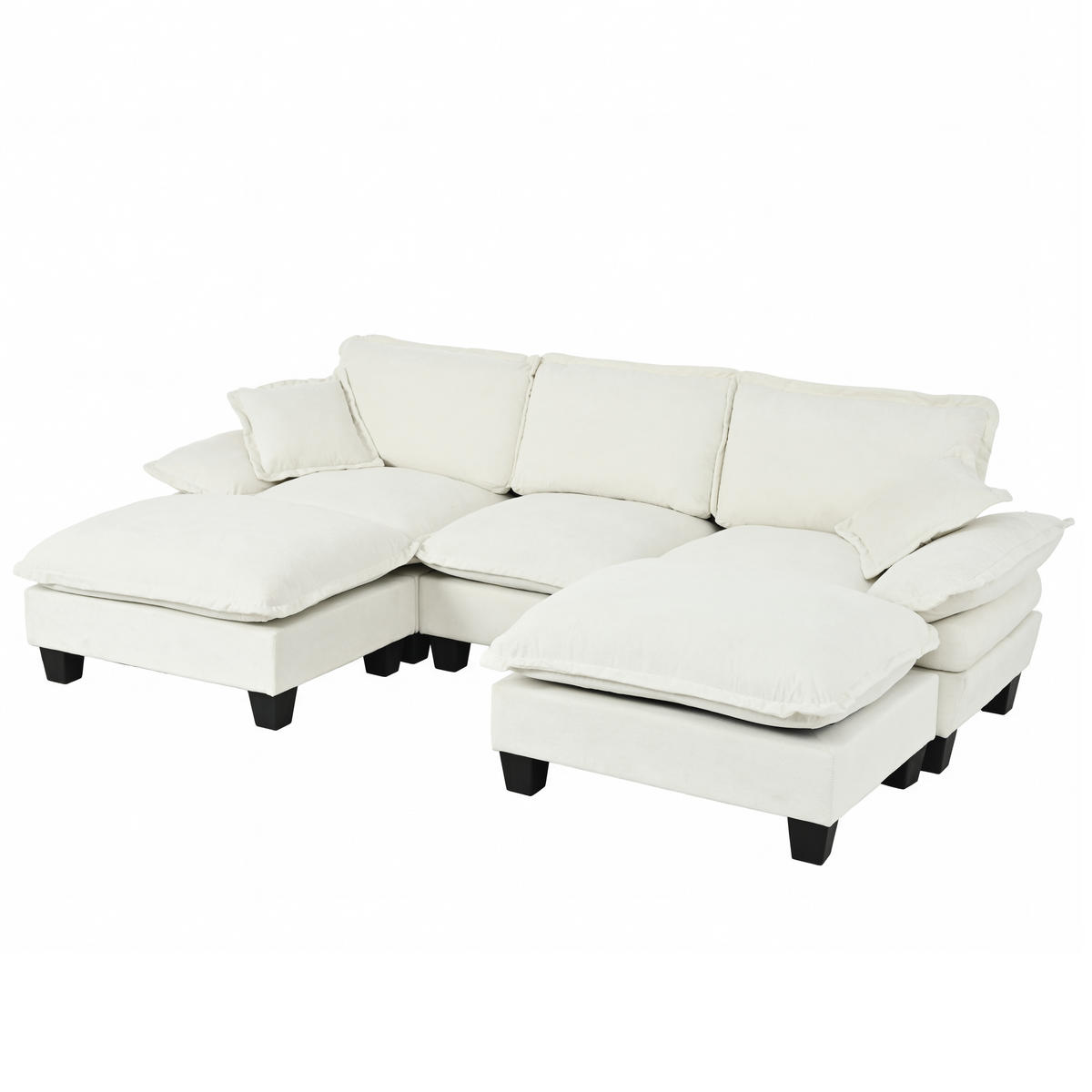 ECKSOFA 263/151/90 cm Beige aus Chenille mit 2 Ottomanen - Beige, Textil (151/263cm) - OKWISH