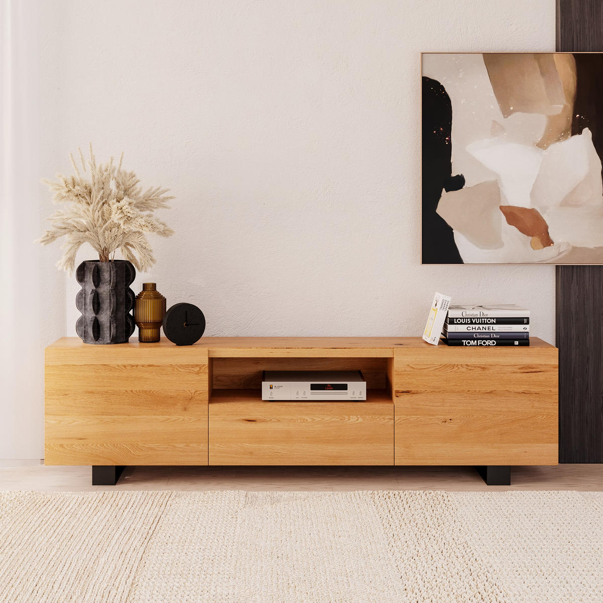 TV-SCHRANK Lift aus massivem Eichenholz 200 cm - Eichefarben/Naturfarben, Holz (200/60/40cm) - Danzz