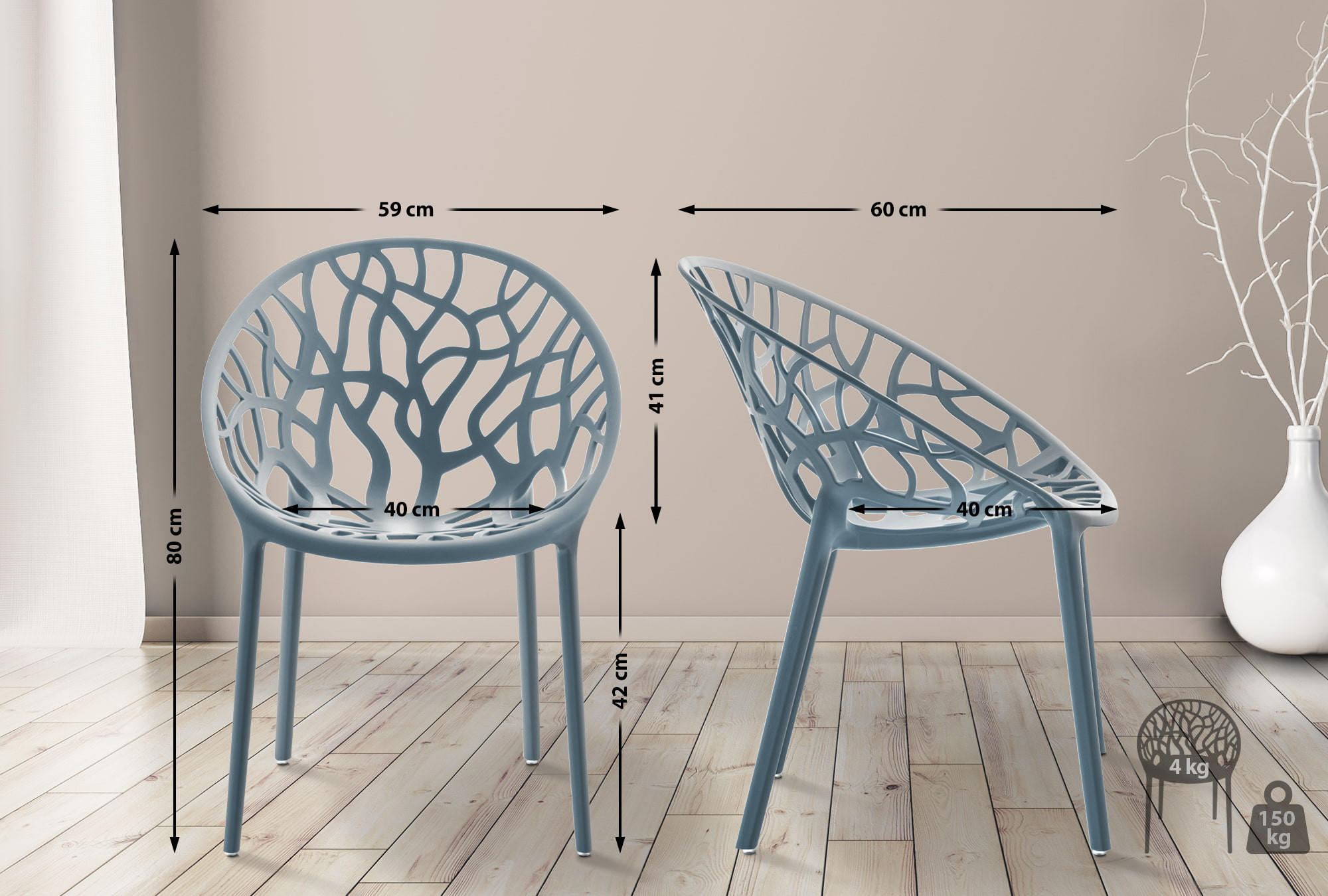 STUHL Holle - 2er Set grau - Grau, Kunststoff (59/60/80cm) - TPFLiving