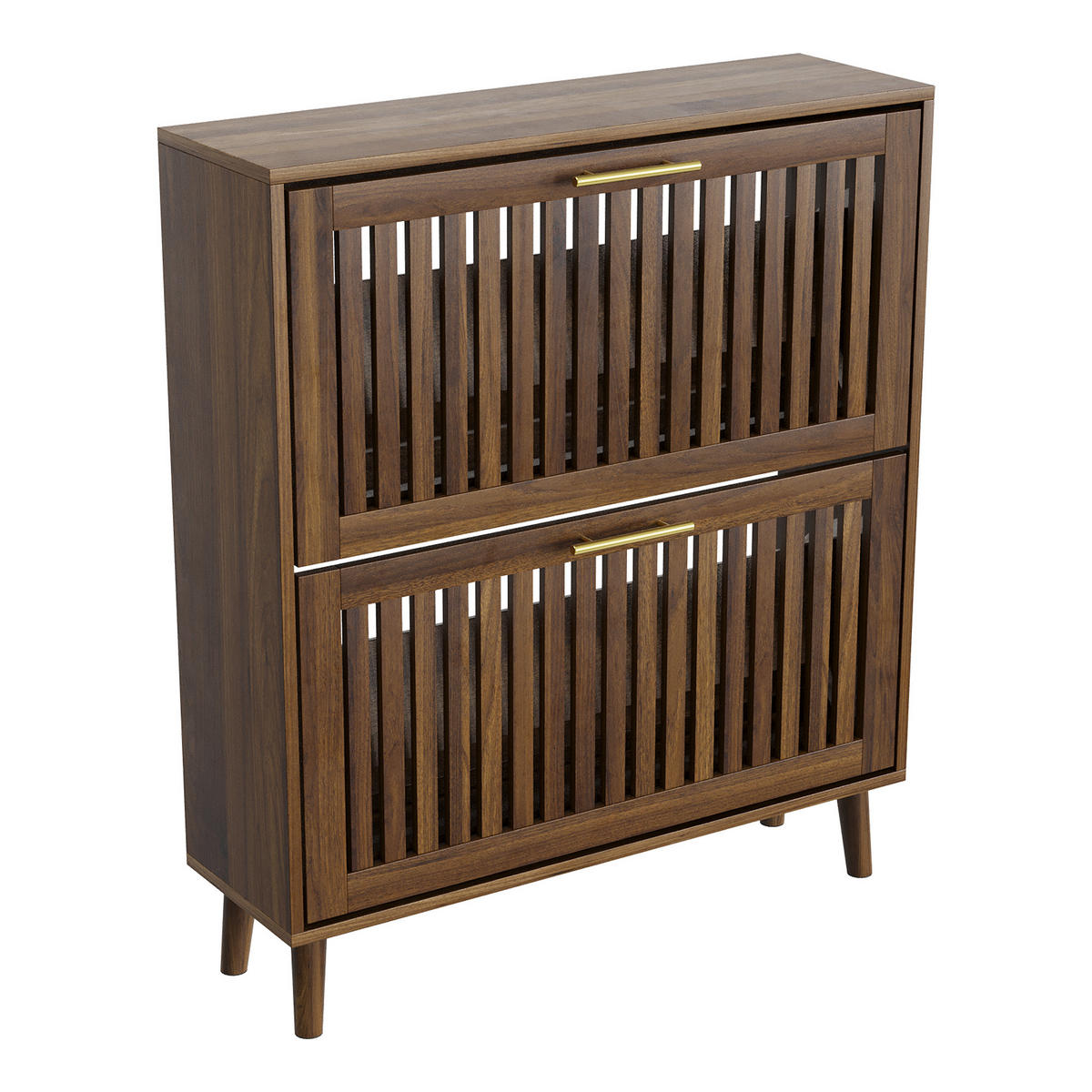 SCHUHSCHRANK in Walnuss-Optik, freistehend mit 2 Klappfächern - Walnussfarben, Holzwerkstoff (80/93/24cm) - Urban Meuble