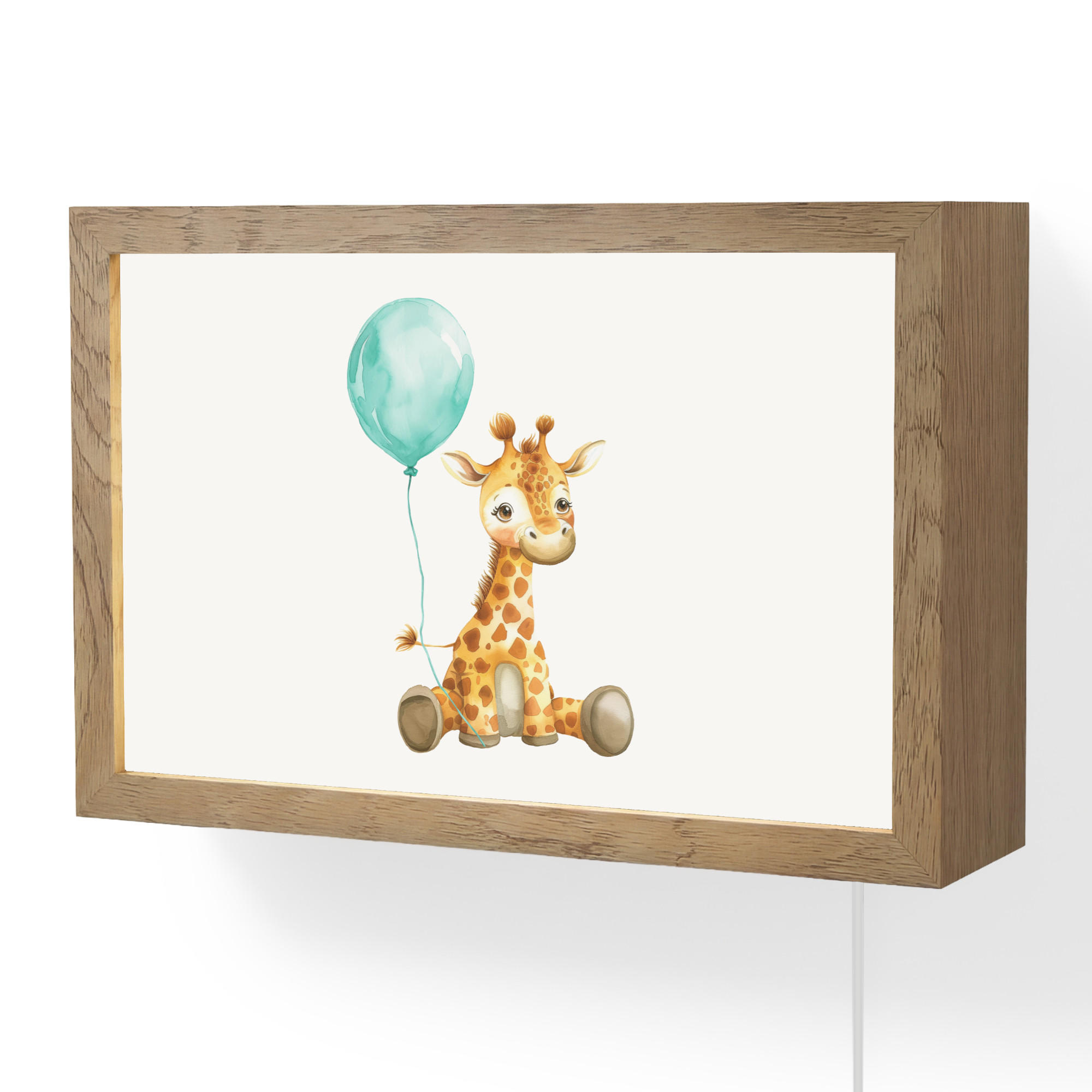 WANDLEUCHTE Giraffe - Baby - Tiere - Blauer Ballon 30x20 cm - Weiß, Holzwerkstoff (30/20/8cm) - OnlyWow