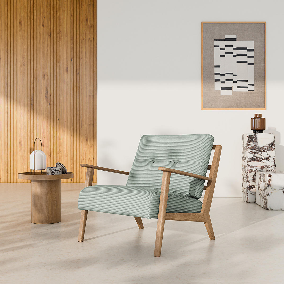 SESSEL - Eichefarben/Mintgrün, Eichenholz/Textil (83/80/75cm) - home24