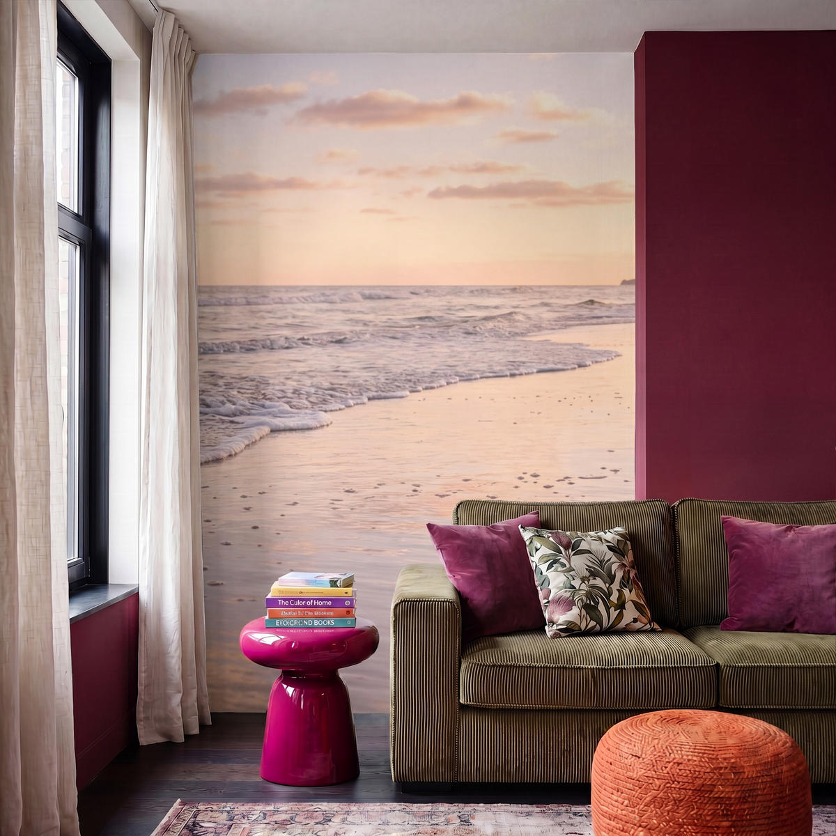 TAPETE - Strand - Brandung - Wolken - 180x280 cm - Hellrosa, Papier (180/280cm) - OnlyWow