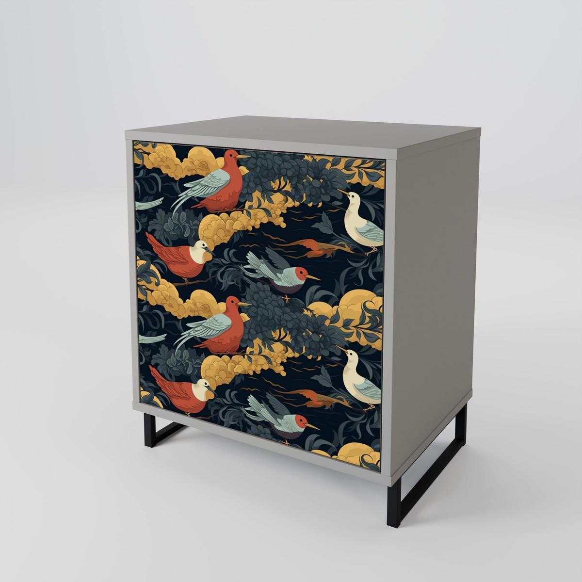 SIDEBOARD FOWLY DAZE, Grau, 57,5x42x72,5 cm, Schwarze Metallfüße - Multicolor/Schwarz, Holzwerkstoff/Metall (57.5/72.5/42cm) - SpaceRebels