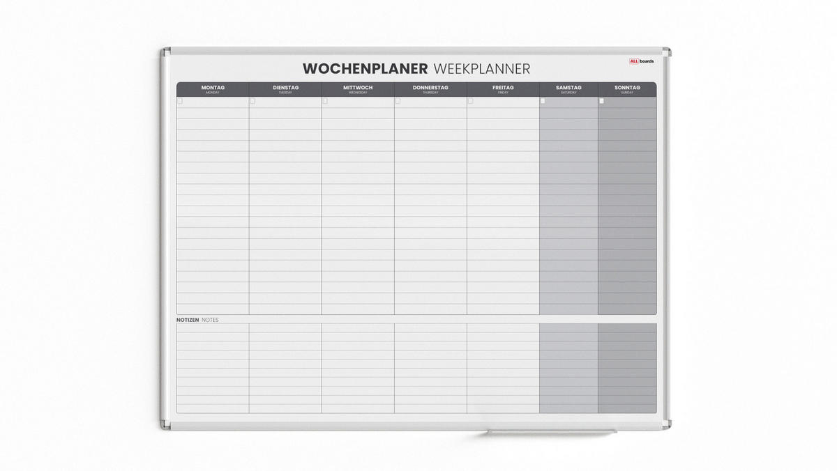 MAGNETISCHER Wochenplaner 120x90cm für Wochensplanungen - Weiß, Metall (120/90/1.8cm) - ALLboards