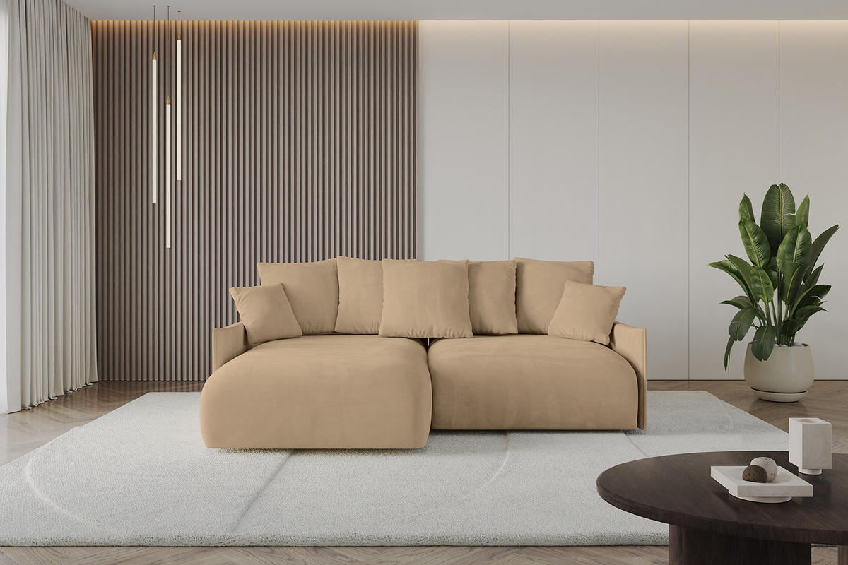 ECKSOFA Ottomane links ONESK-L-v1 216x177x72 Grün Velours - Beige, Holzwerkstoff/Kunststoff (216/177cm) - ALTDECOR