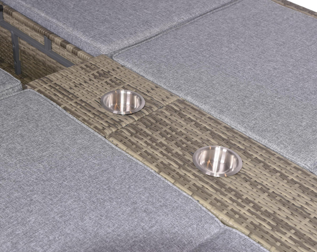 DOPPEL-SONNENLIEGE Melina Grau-Schwarz Gartenliege mit Dach - Grau, Kunststoff (160/163/200cm) - DELUKE