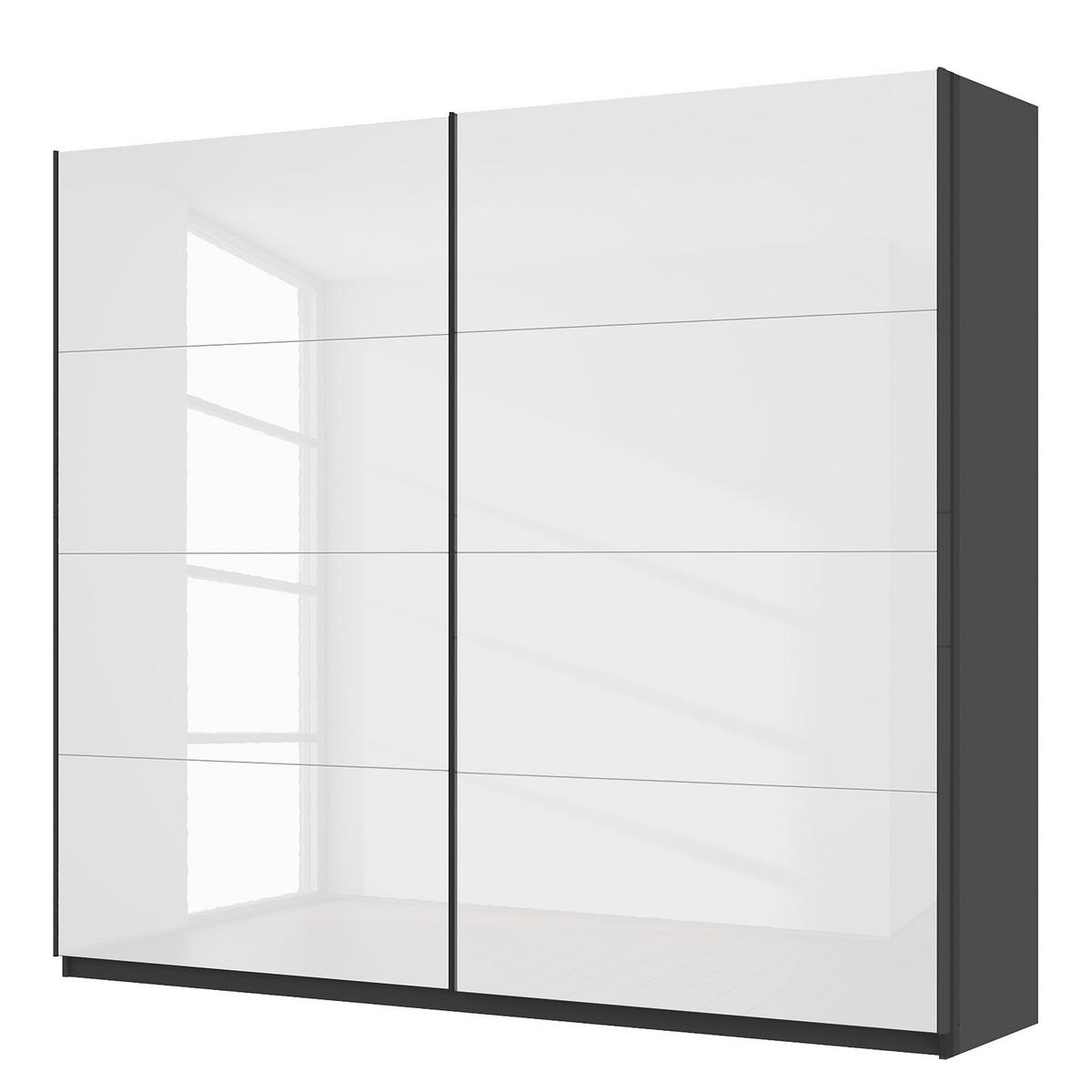 SCHWEBETÜRENSCHRANK - Weiß Hochglanz/Grau, Holzwerkstoff (270/236/68cm) - home24