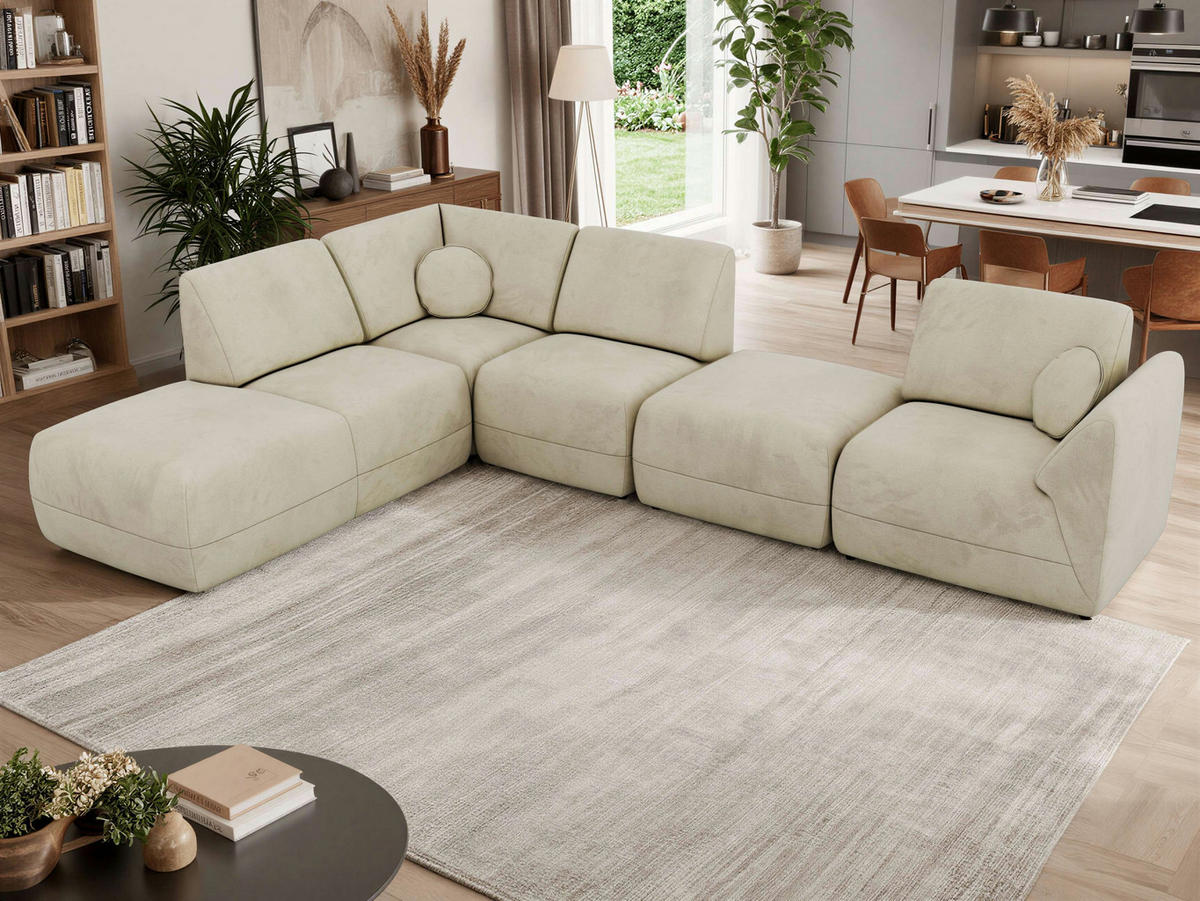 ROHOVÁ SEDAČKA NOARA 6M L Béžová Samet - Vľavo - čierna/béžová, textil/plast (244/355cm) - MKS