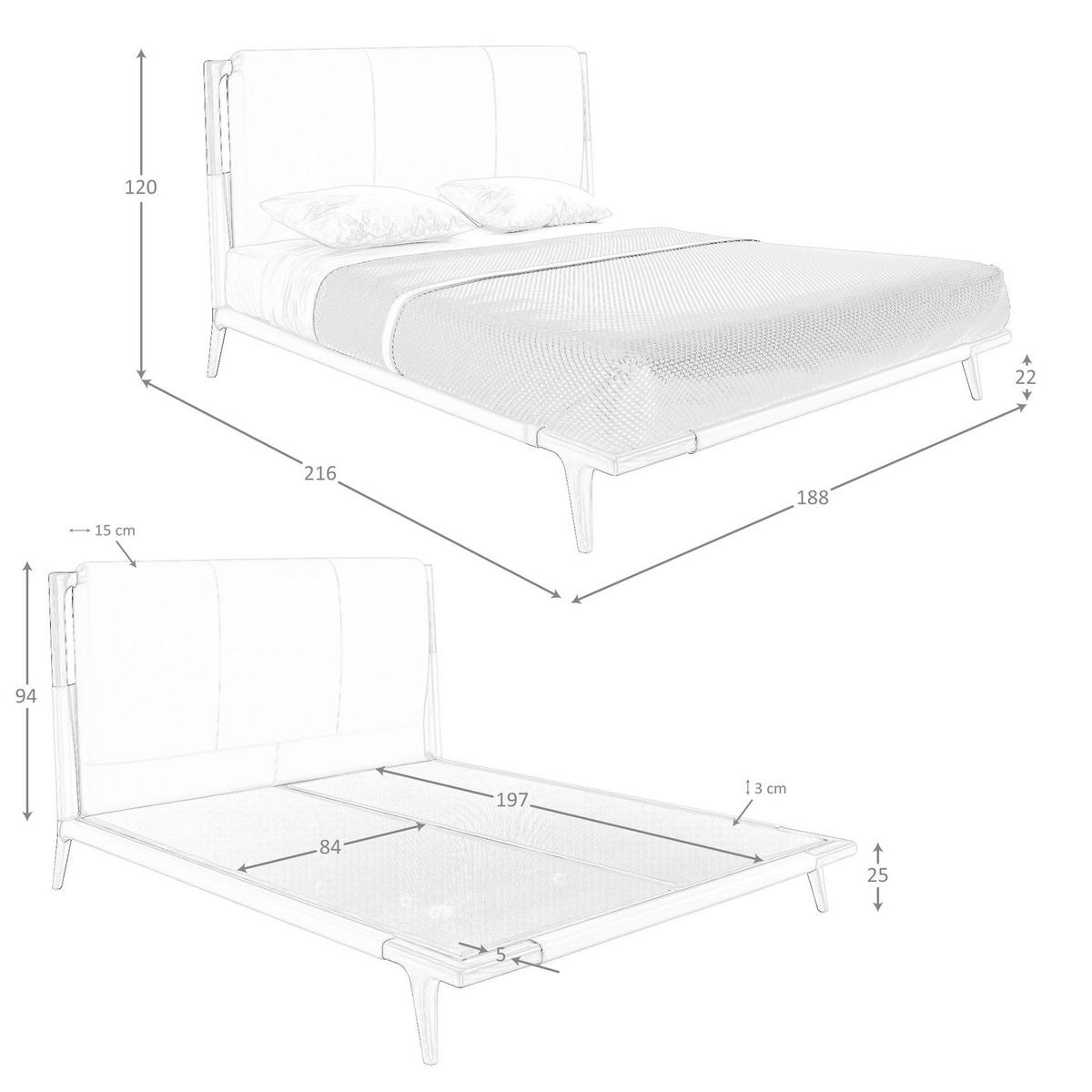BETT Nerzfarbenes Kunstlederbett 188/216/120 cm - Dunkelbraun/Walnussfarben, Leder/Holz (180/200cm) - ANGEL CERDA
