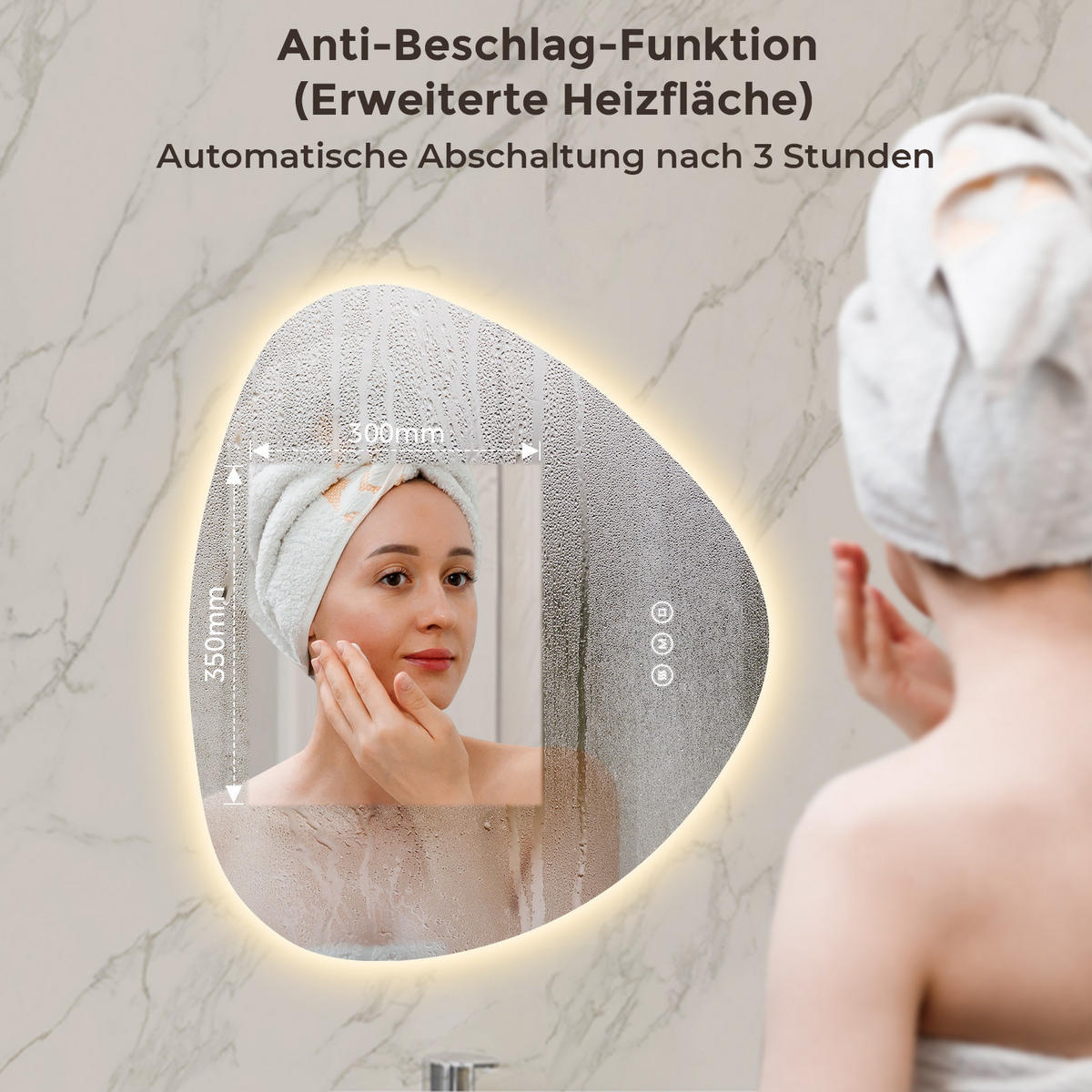 BADEZIMMERSPIEGEL mit Beleuchtung 70/60 cm asymmetrisch rahmenlos LED dimmbar mit Antibeschlag - Transparent, Glas (70/60/2.5cm) - S'AFIELINA