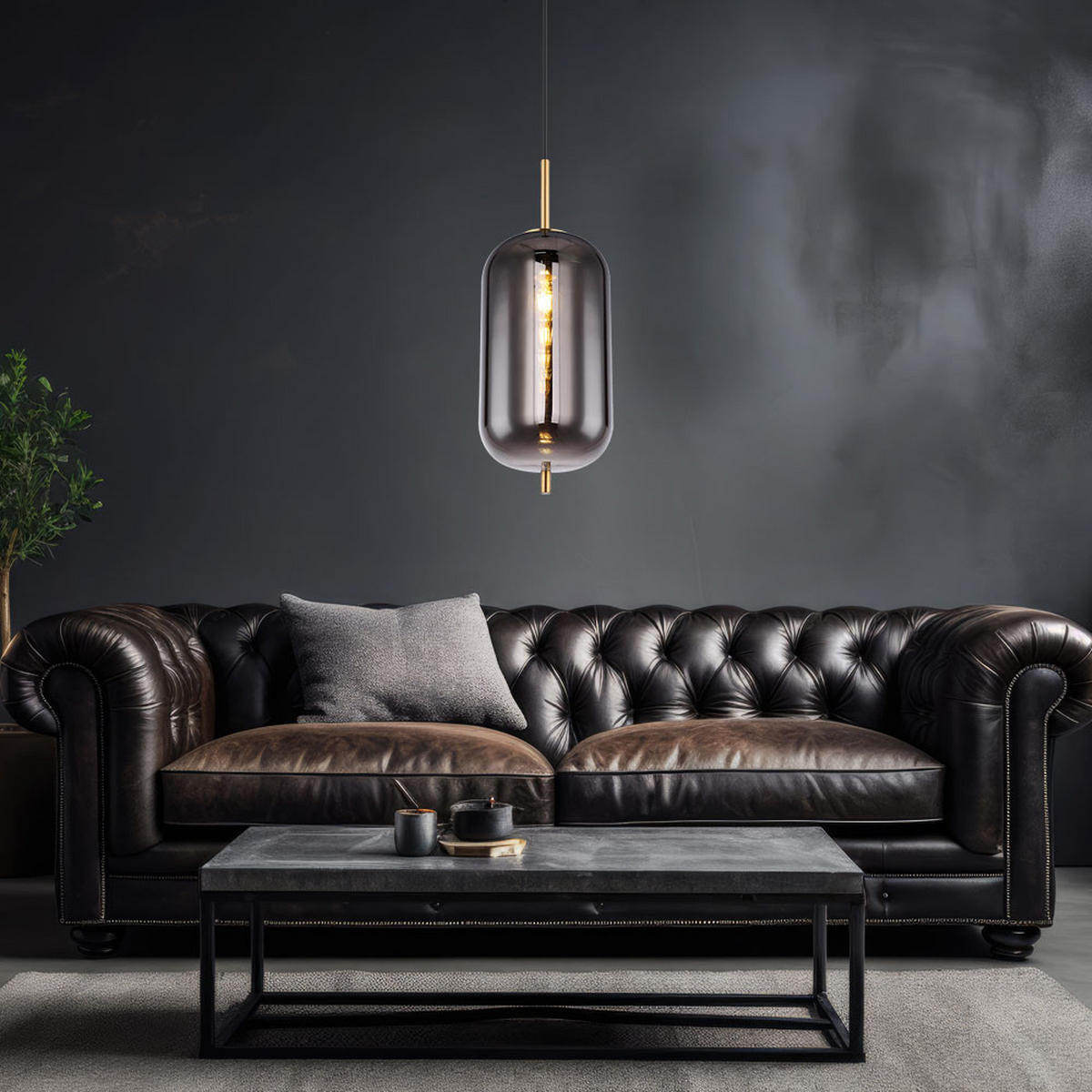 HÄNGELEUCHTE Metall Rauchglas Grau Matt - Grau, Glas (22/22/120cm) - Globo Lighting