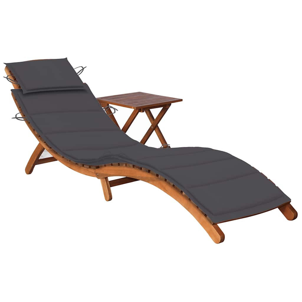 SONNENLIEGE mit Tisch und Auflage Massivholz Akazie - Anthrazit, Holz (55/64/184cm) - furnicato