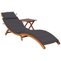 SONNENLIEGE mit Tisch und Auflage Massivholz Akazie - Anthrazit, Holz (55/64/184cm) - furnicato