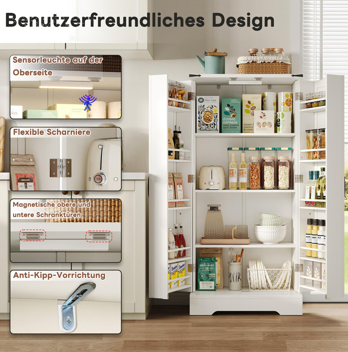 BUFFET 60/35/128,5 cm aus MDF und Holzwerkstoff mit LED-Beleuchtung Weiß - Weiß, Holzwerkstoff (60/128/35cm) - Modenvie